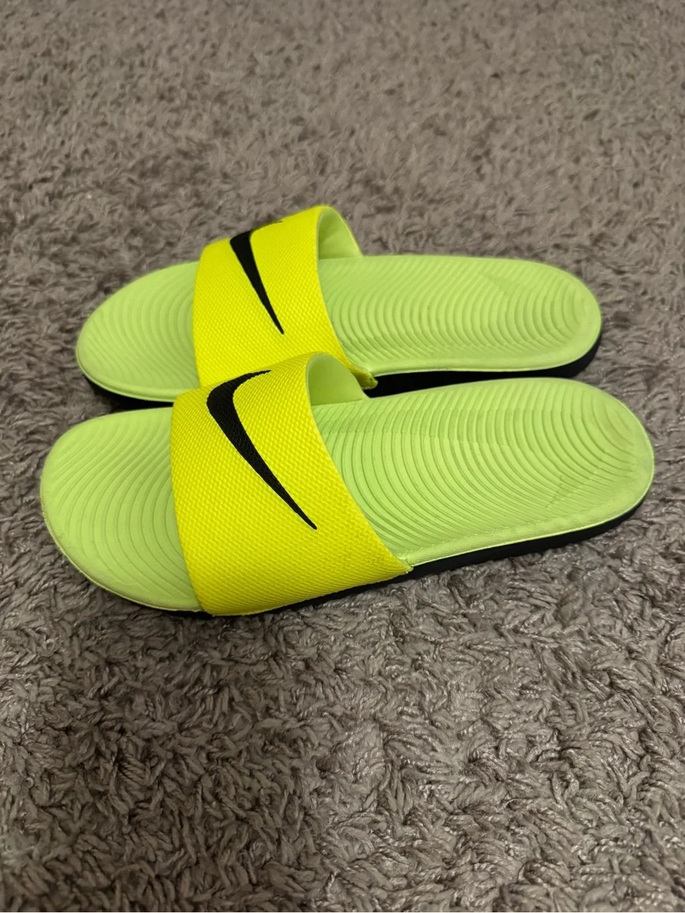 Nike Kids Slide Sandals Neon Yellow with Black Swoosh